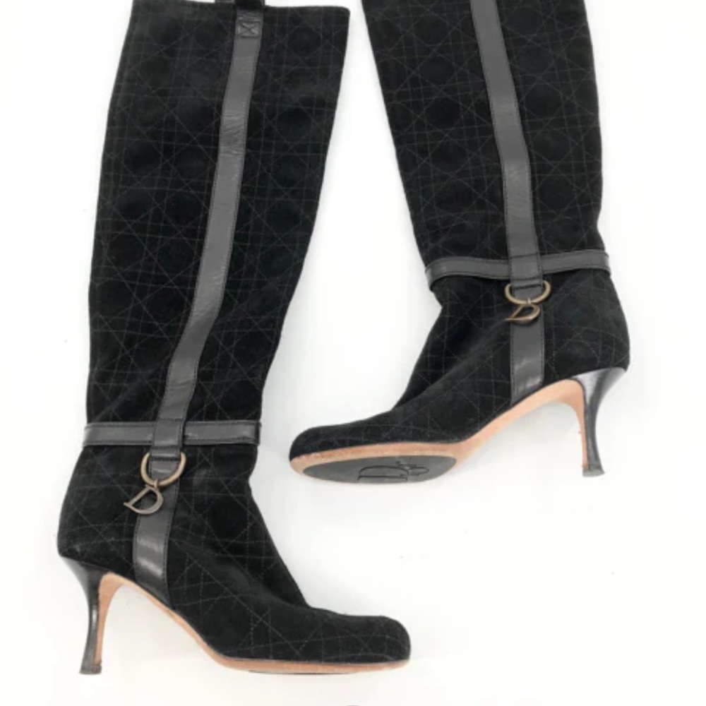 Christian DIOR Suede & Leather Tall Boots 36.5 6 6.5 Black Quilted HOST PICK